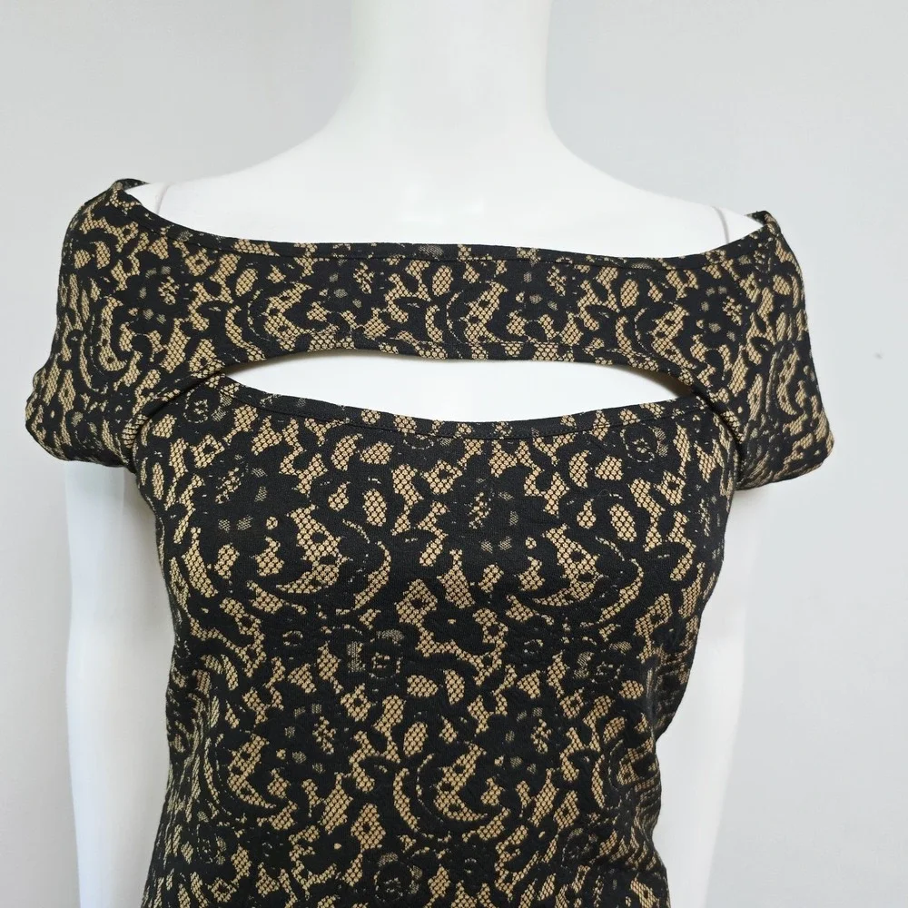 Michael Michael Kors Off Shoulder Top Size S Jacquard Lace Cutout Cap Sleeve NWT
